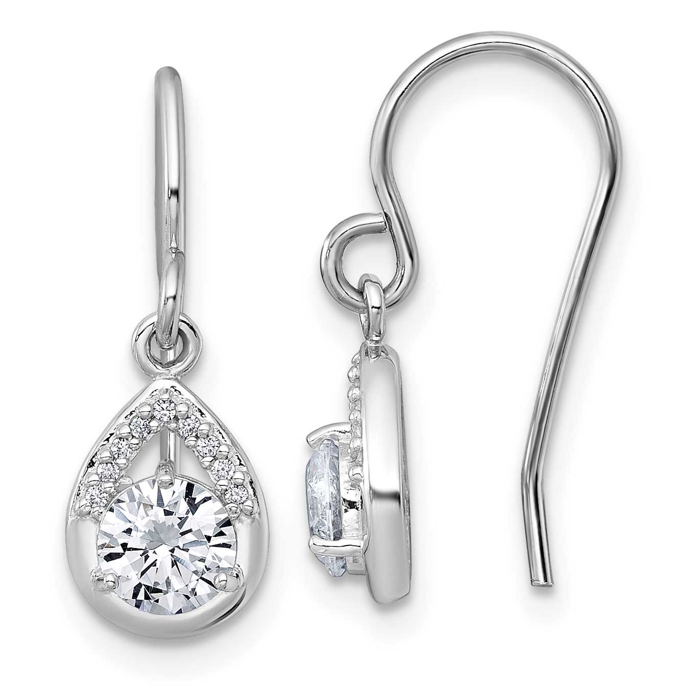 Polished CZ Teardrop Dangle Earrings Sterling Silver Rhodium-Plated, MPN: QG7138E, UPC: