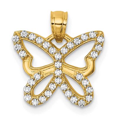 CZ Open Wing Butterfly Pendant 14k Gold Polished, MPN: K10024, UPC: