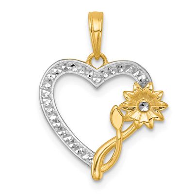 Flower On Heart Charm 14k Gold with Rhodium Polished, MPN: K9998, UPC: