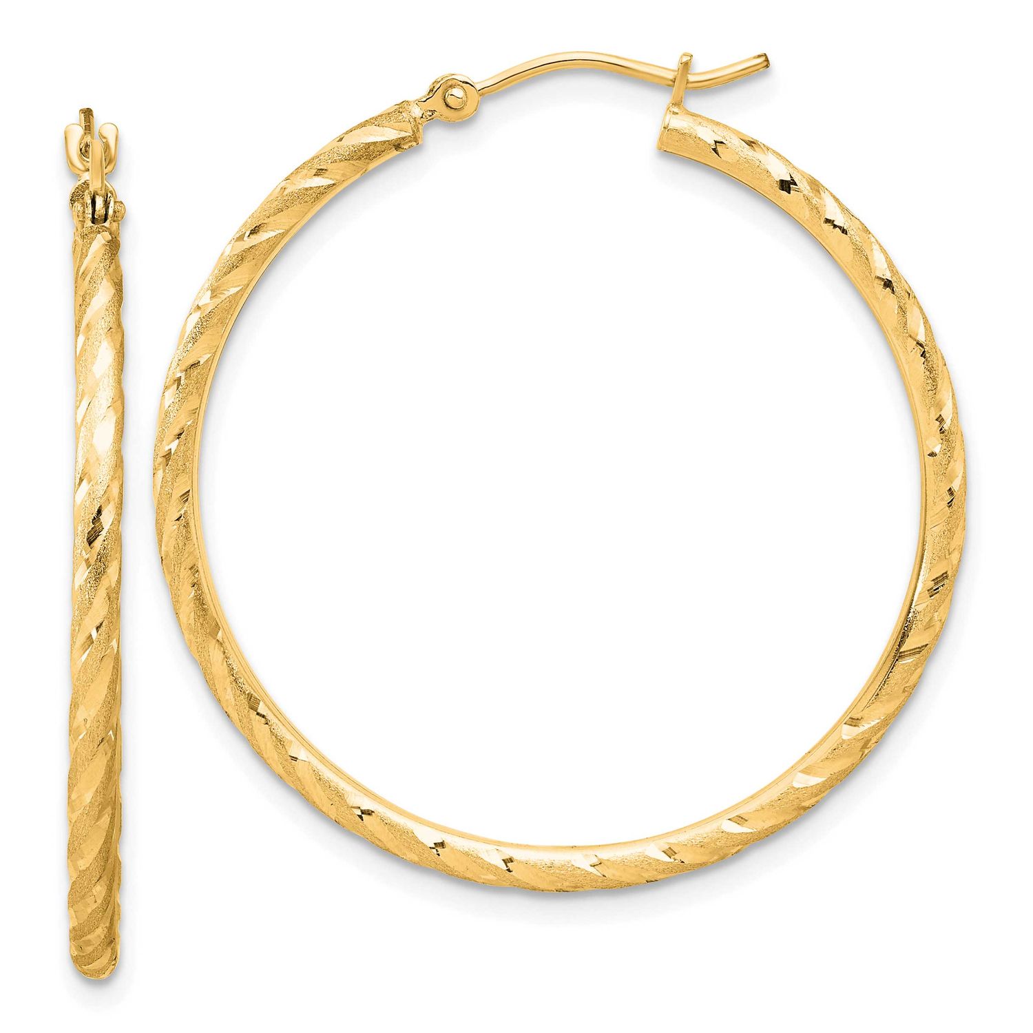 Satin Diamond-cut 2.00mm Hoop Earrings 10k Gold Polished, MPN: 10TC1048, UPC: