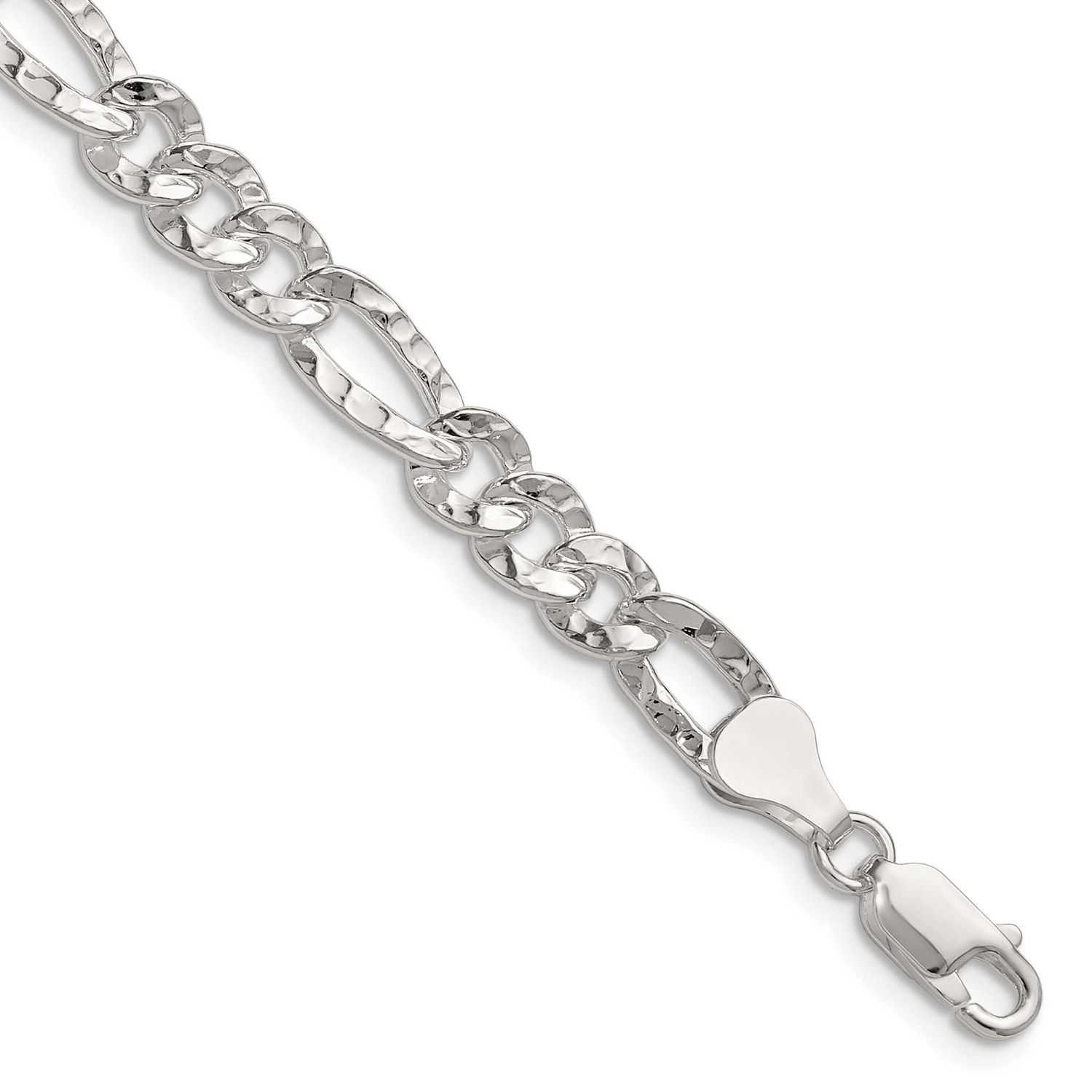 6.3mm Hammered Figaro Chain 22 Inch Sterling Silver, MPN: QHF150-22, UPC: