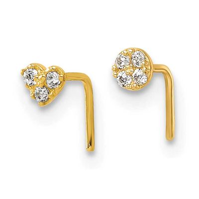23 Gauge Set of 2 CZ Heart &amp; Circle Nose Studs 10k Gold Polished, MPN: 10BD204, UPC:
