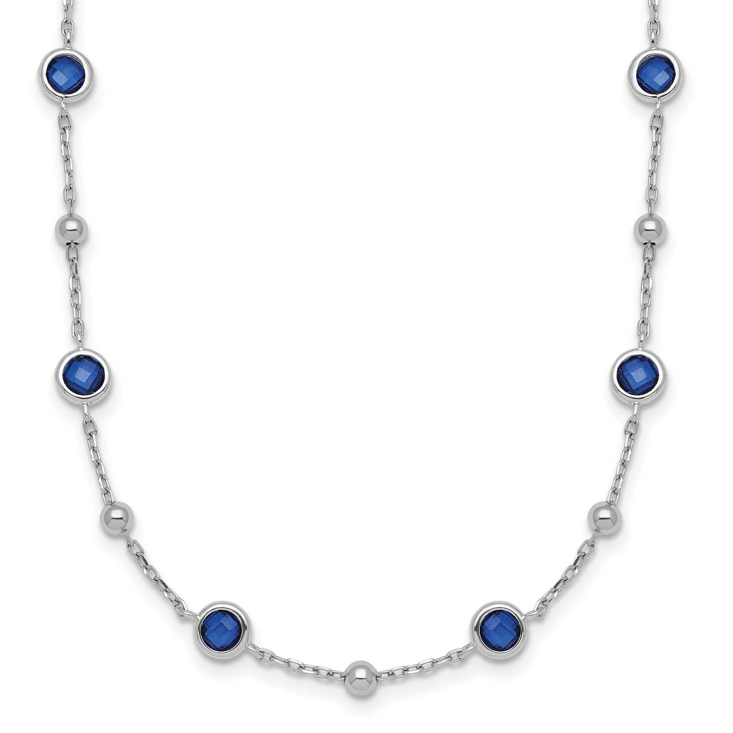 Beaded Blue CZ 16 Inch with 2 Inch Extension Necklace Sterling Silver Rhodium-Plated, MPN: QG7009-1…