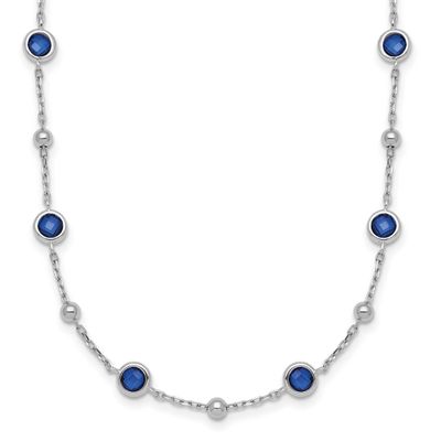 Beaded Blue CZ 16 Inch with 2 Inch Extension Necklace Sterling Silver Rhodium-Plated, MPN: QG7009-1…