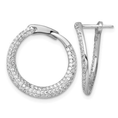 Pave CZ Hinged Round Hoop Earrings Sterling Silver Rhodium-Plated, MPN: QE18106, UPC: