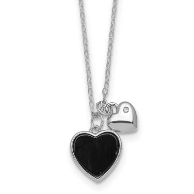 Onyx CZ Hearts 14 Inch with 3 Inch Extension Children&#39;s Necklace Sterling Silver Rhodium-Plated, MP…