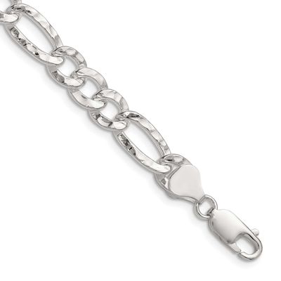 7.6mm Hammered Figaro Chain 24 Inch Sterling Silver, MPN: QHF180-24, UPC: