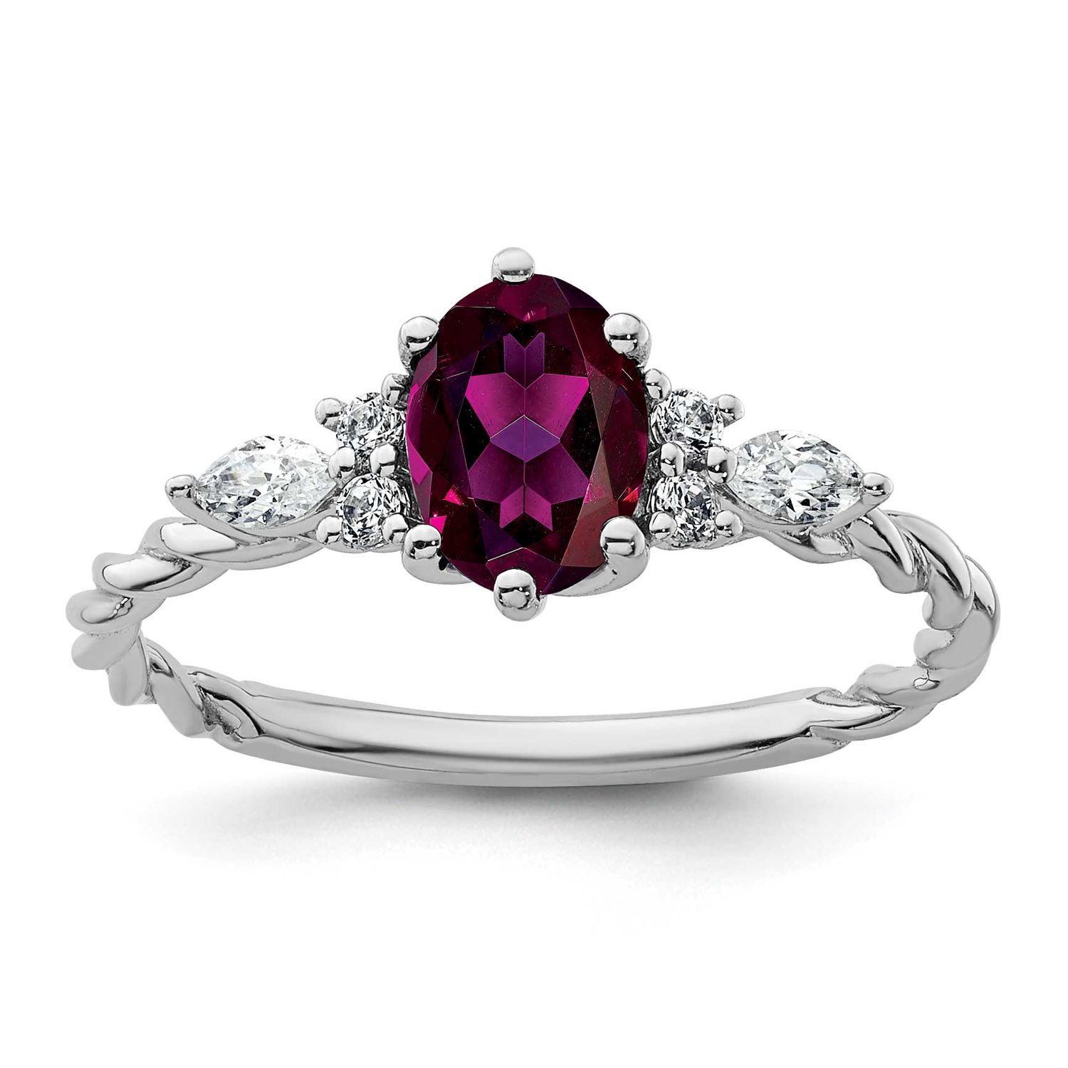 Polished Diamond and Rhodolite Garnet Twisted Ring 14k White Gold, MPN: RM9791-RG-017-WAA, UPC: