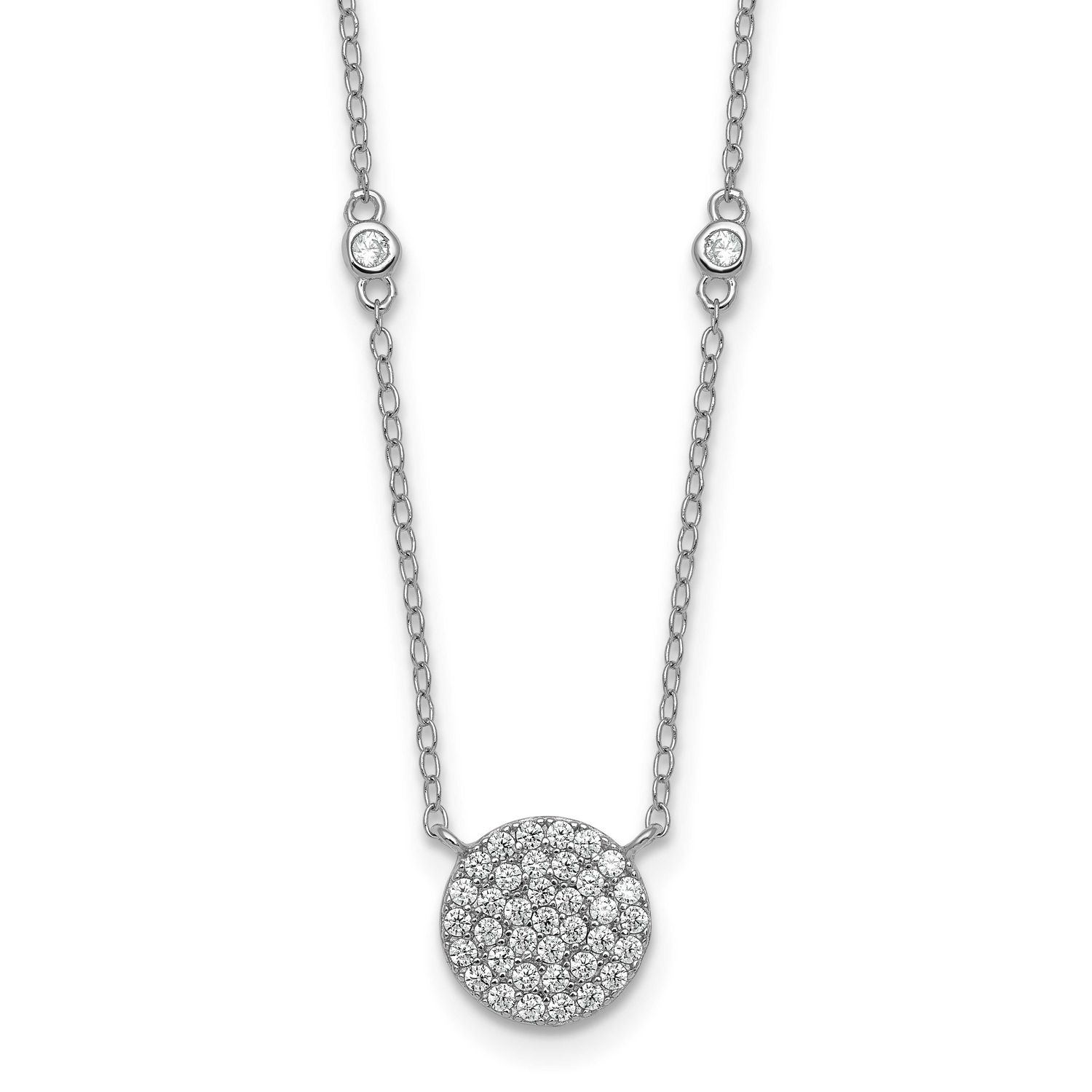 Pave CZ Circle 18 Inch Necklace Sterling Silver Rhodium-Plated Polished, MPN: QG7054-18, UPC: