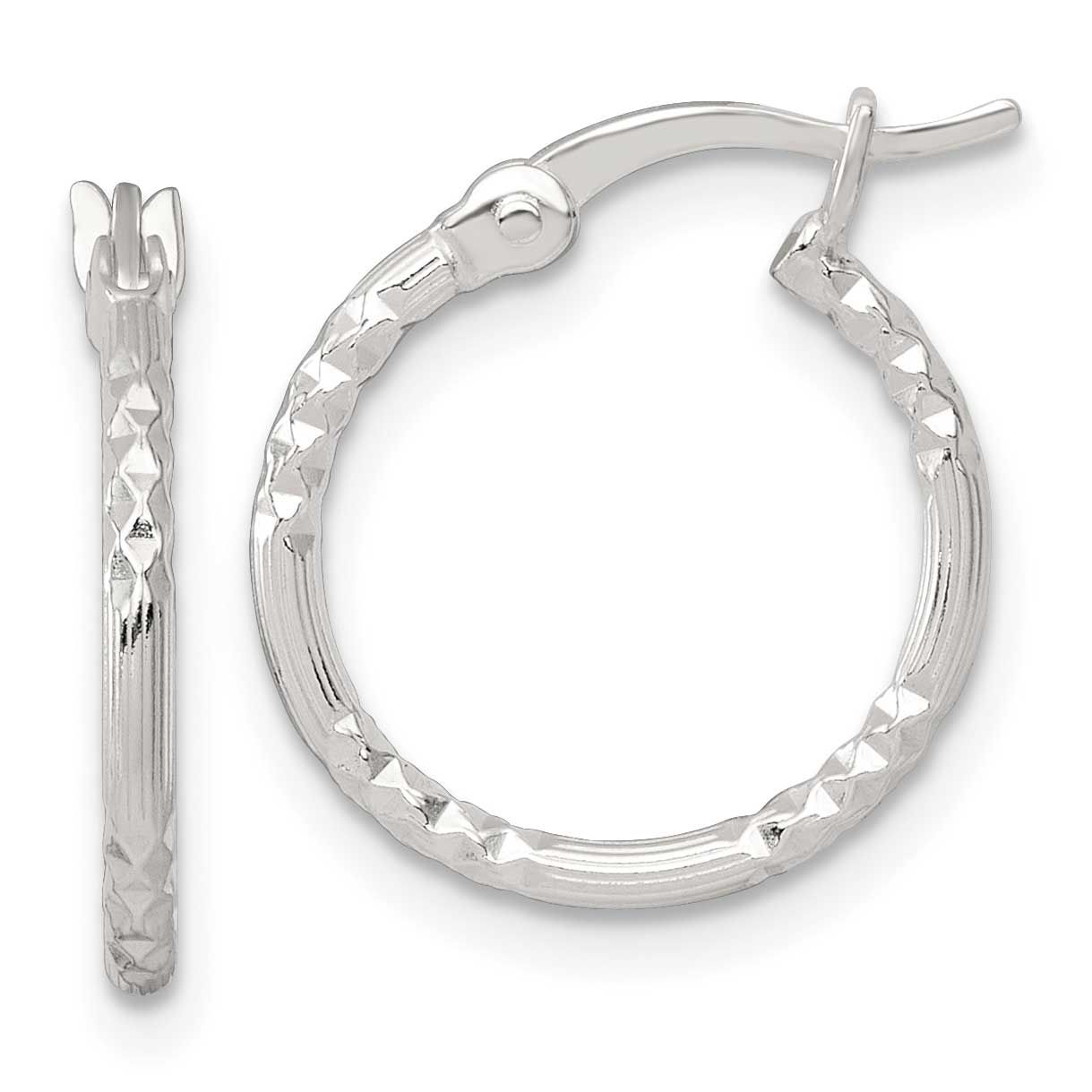 Diamond-Cut Textured 16x1.5mm Round Hoop Earrings Sterling Silver Polished, MPN: QE17836, UPC: