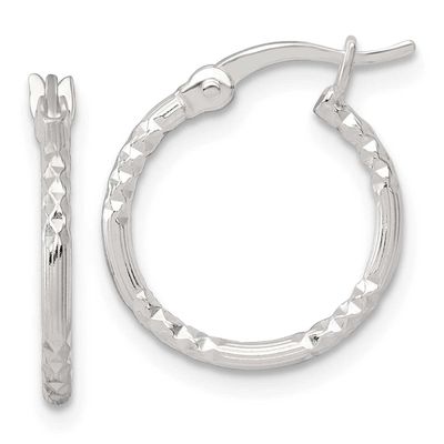 Diamond-Cut Textured 16x1.5mm Round Hoop Earrings Sterling Silver Polished, MPN: QE17836, UPC: