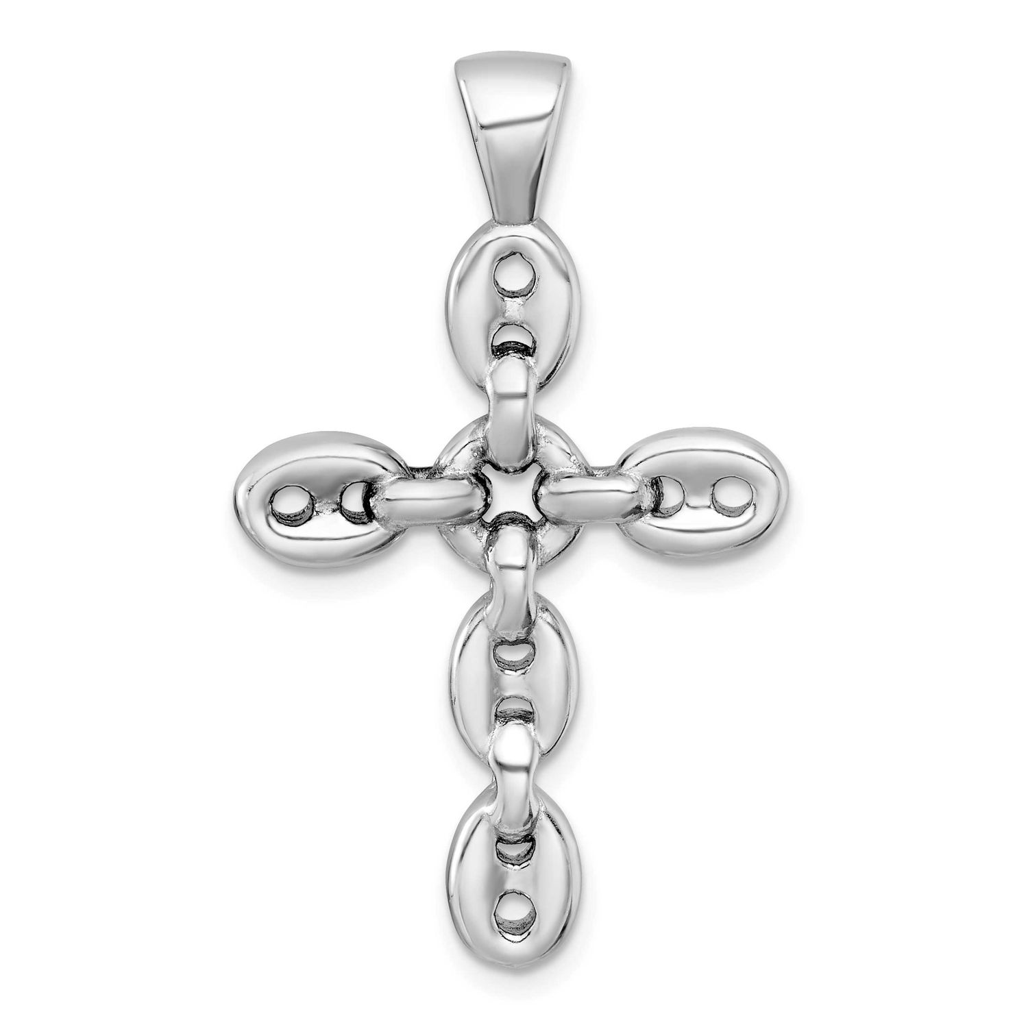 Polished Puffed Mariner/Anchor Link Cross Pendant Sterling Silver Rhodium-Plated, MPN: QC11619, UPC: