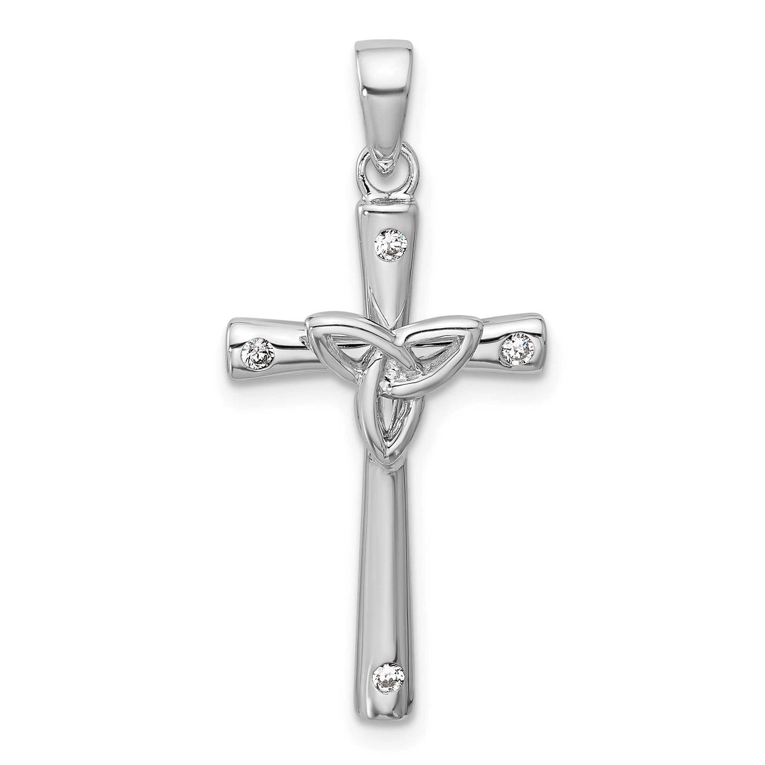 CZ Polished Trinity Cross Pendant Sterling Silver Rhodium-Plated, MPN: QC11628, UPC: