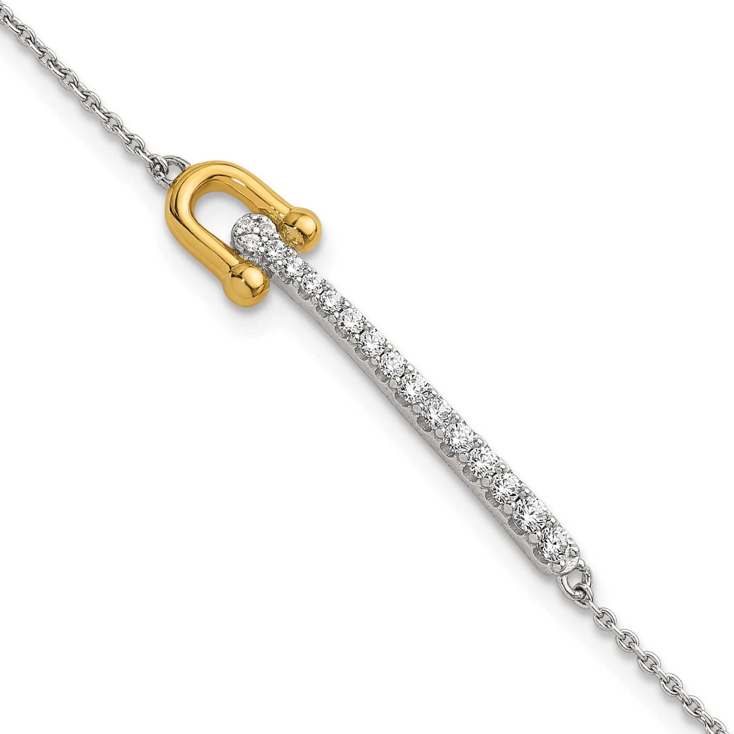 CZ Polished 6.5 Inch with 1 Inch Extension Bracelet Sterling Silver Gold-Tone, MPN: QG6982-6.5, UPC: