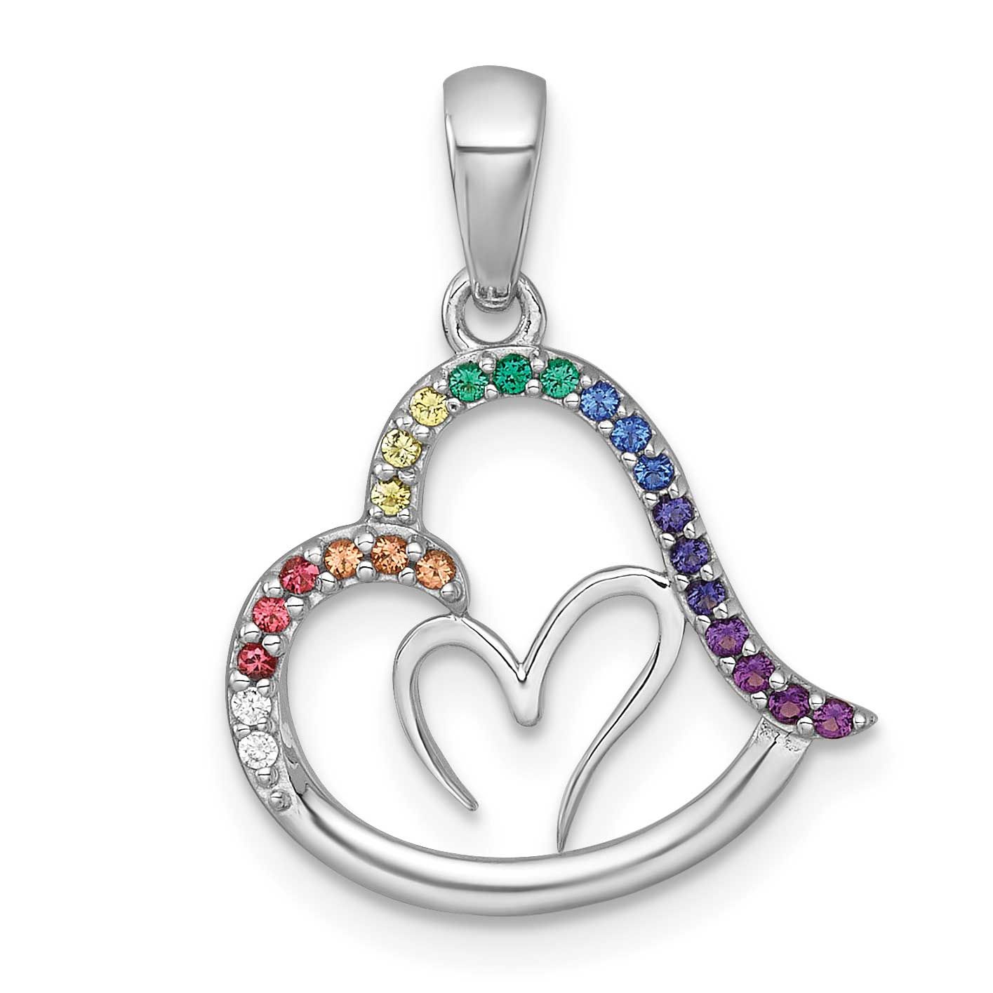 Multi Color Nano Crystals Heart Pendant Sterling Silver Rhodium-Plated Polished, MPN: QG7201P, UPC: