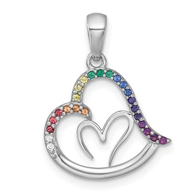 Multi Color Nano Crystals Heart Pendant Sterling Silver Rhodium-Plated Polished, MPN: QG7201P, UPC:
