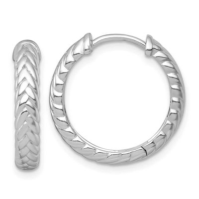 Braided Hinged Round Hoop Earrings Sterling Silver Rhodium-Plated Polished, MPN: QE17871, UPC: