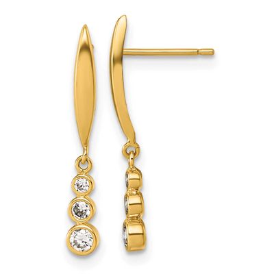 Graduated Triple CZ Dangle Post Earrings 14k Gold Polished, MPN: YE2279, UPC: