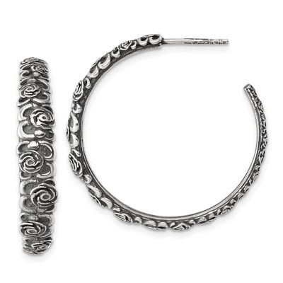 Graduated Floral Post Hoop Earrings Sterling Silver Antiqued, MPN: QG6975E, UPC: