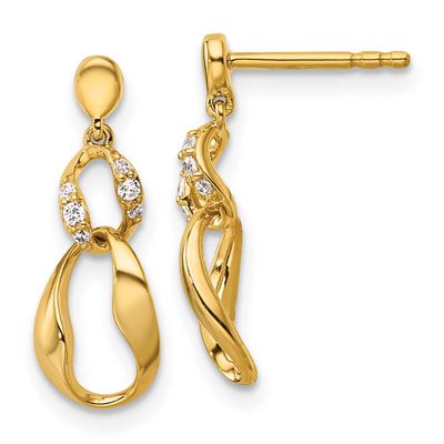 Diamond Wavy Oval Dangle Post Earrings 14k Gold Polished, MPN: EM10206-007-YAA, UPC: