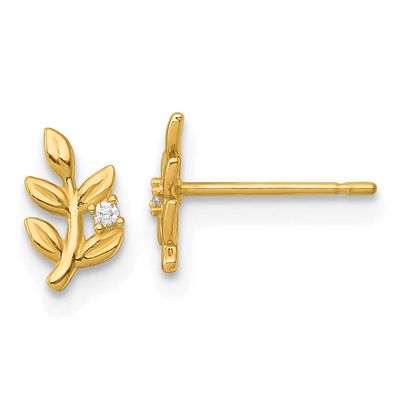 CZ Leaf Post Earrings 14k Gold Polished, MPN: YE2300, UPC: