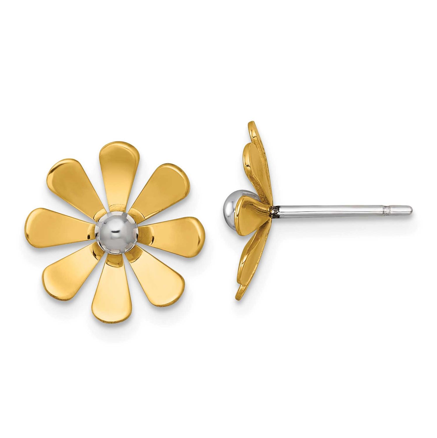 Daisy Post Earrings 14k Gold with Rhodium Polished, MPN: SF3282E, UPC: