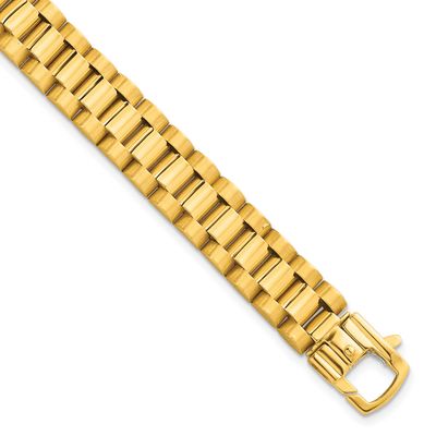 Brushed and Polished Link 10.25mm Men&#39;s Bracelet 14k Gold, MPN: GB298-8.5, UPC:
