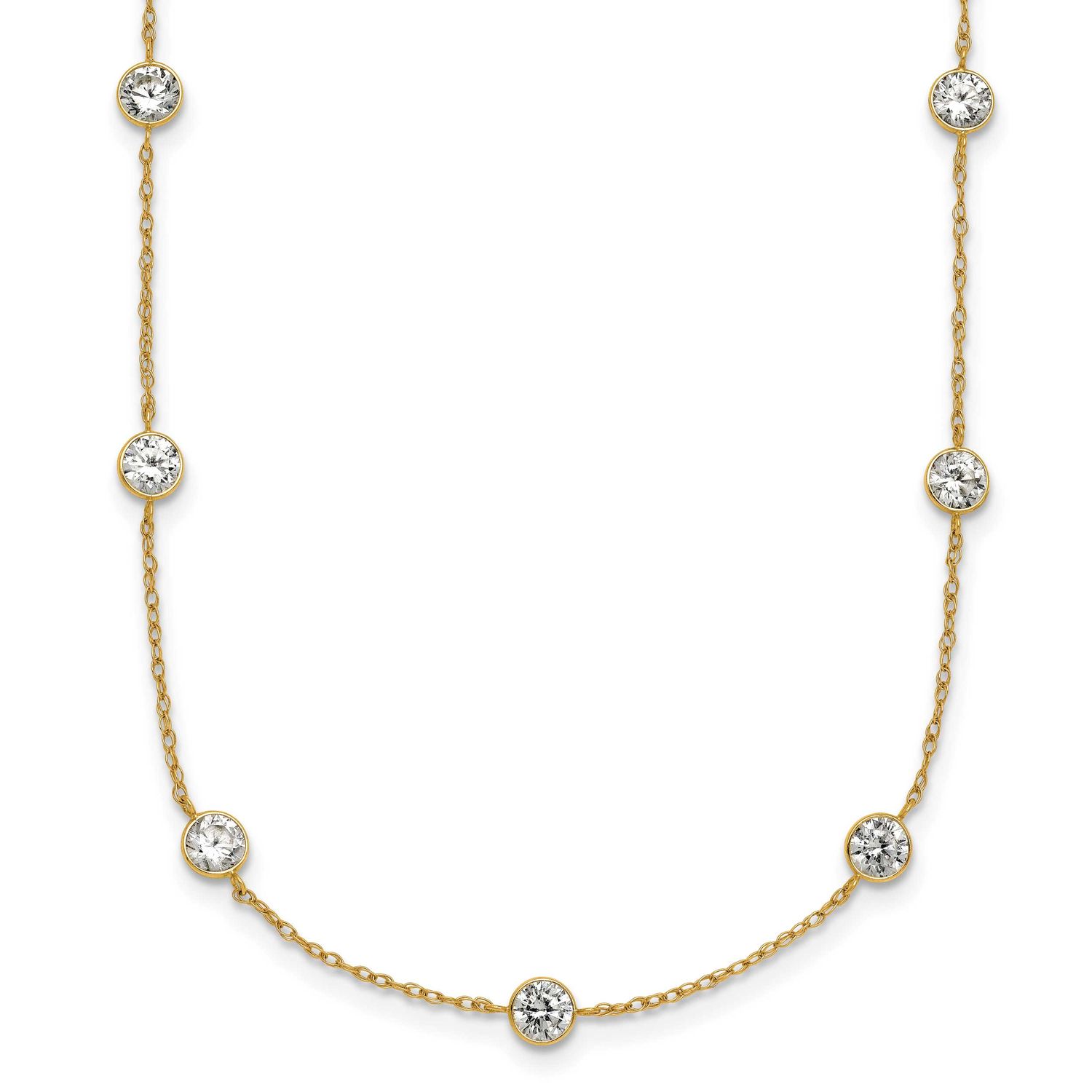 Bezel CZ 9 Station Necklace 10k Gold Polished, MPN: 10C4981-17.5, UPC: