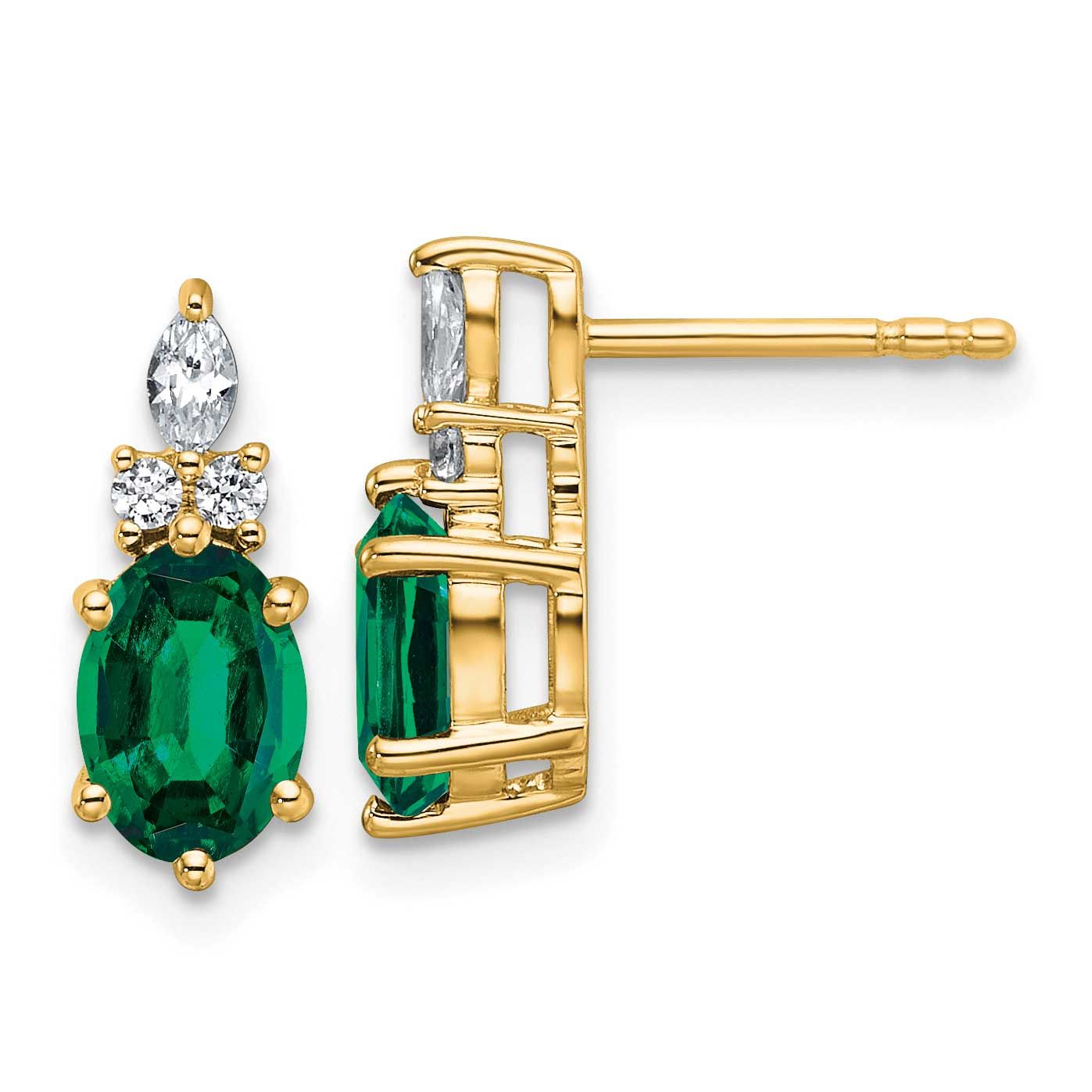 Diamond and Lab Created Emerald Twisted Post Earrings 14k Gold Polished, MPN: EM9791-CEM-017-YAA, U…