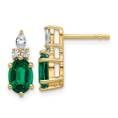 Diamond and Lab Created Emerald Twisted Post Earrings 14k Gold Polished, MPN: EM9791-CEM-017-YAA, U…