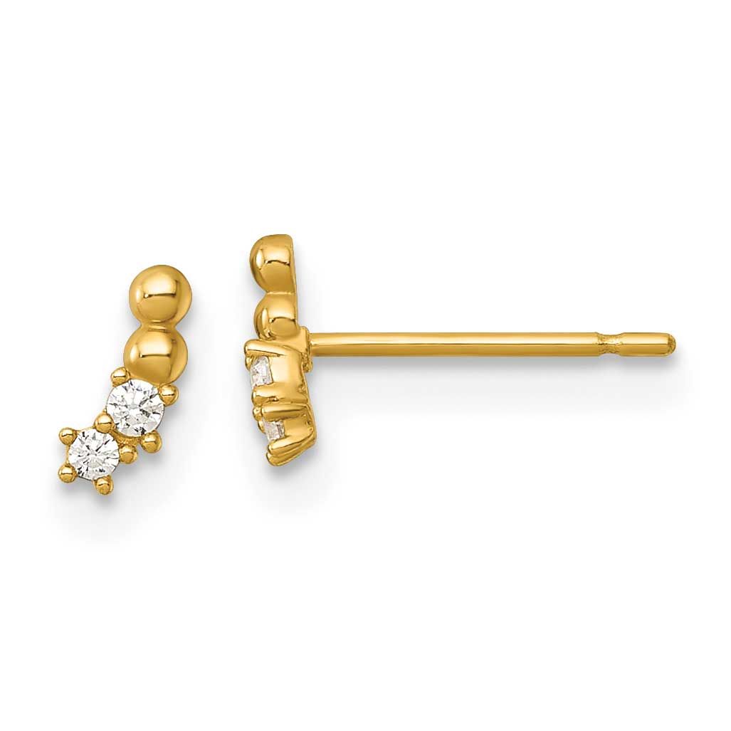 Beaded CZ Curved Post Earrings 14k Gold Polished, MPN: YE2287, UPC: