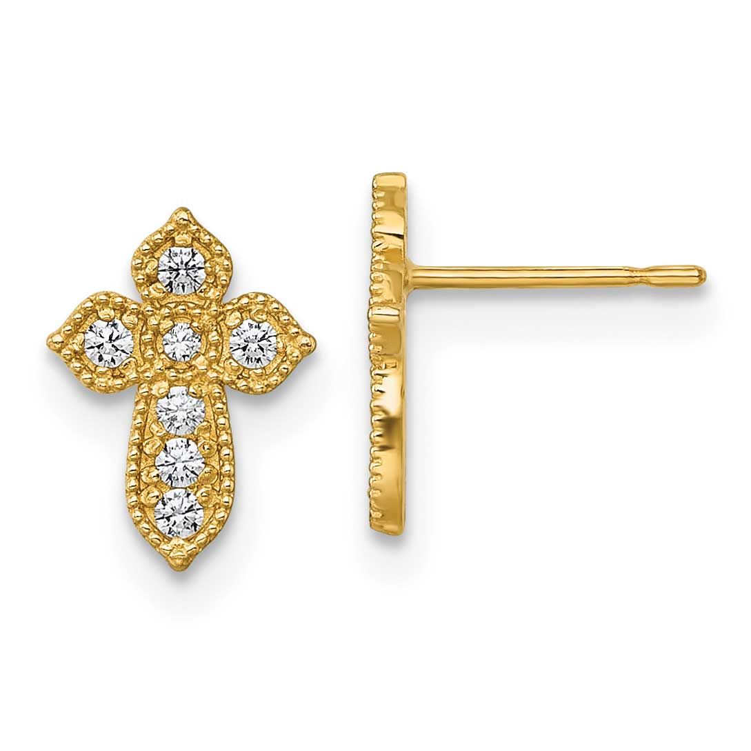 CZ Cross Post Earrings 10k Gold Polished, MPN: 10ER405, UPC:
