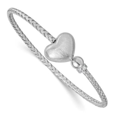 CZ Brushed Heart Cuff Bangle Sterling Silver Rhodium-Plated, MPN: QB1585, UPC: