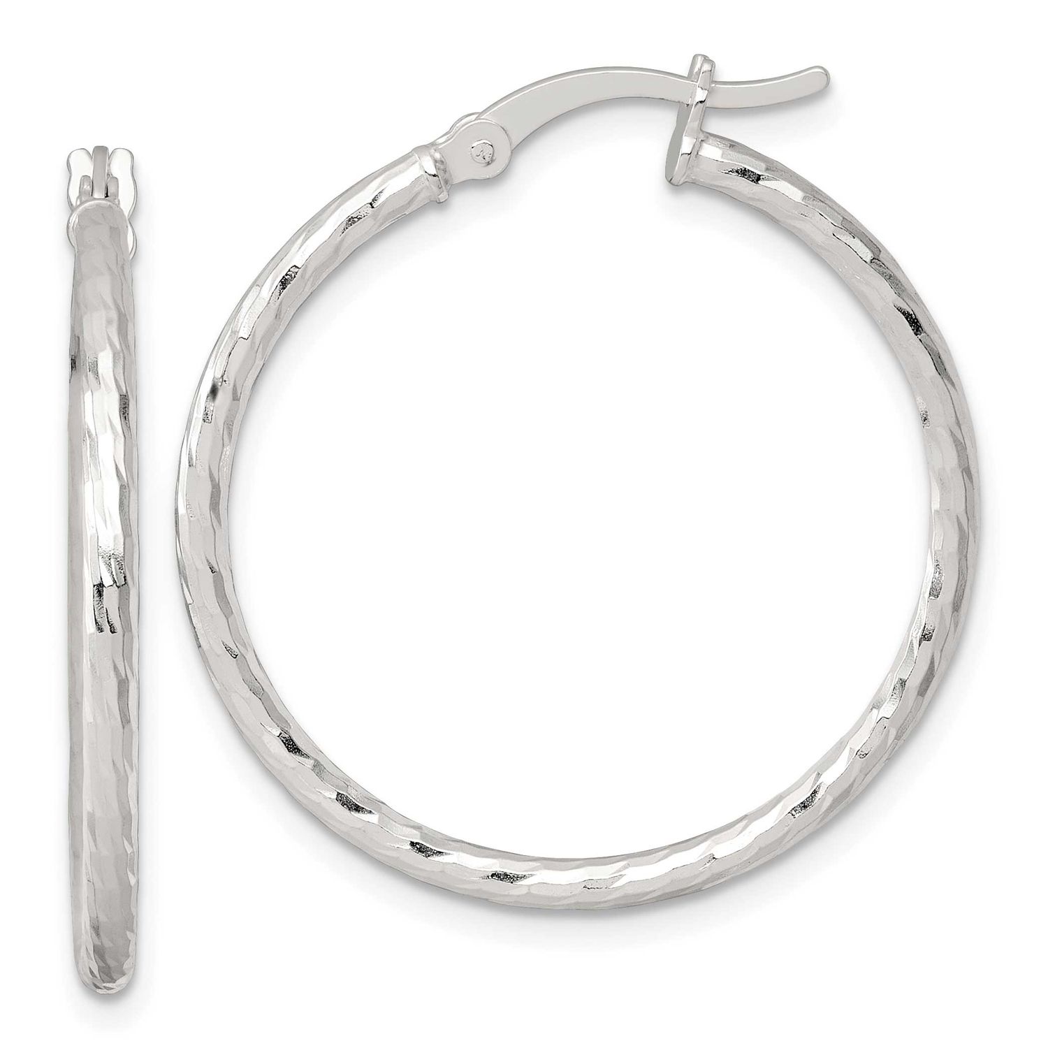 Diamond-Cut 30x2mm Round Hoop Earrings Sterling Silver Polished, MPN: QE17842, UPC: