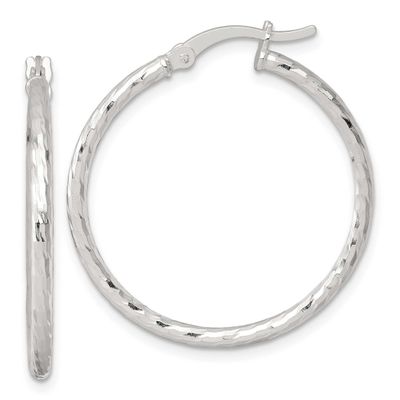 Diamond-Cut 30x2mm Round Hoop Earrings Sterling Silver Polished, MPN: QE17842, UPC: