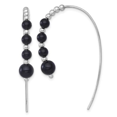 Onyx Beaded Threader Earrings Sterling Silver Rhodium-Plated Polished, MPN: QE18017, UPC: