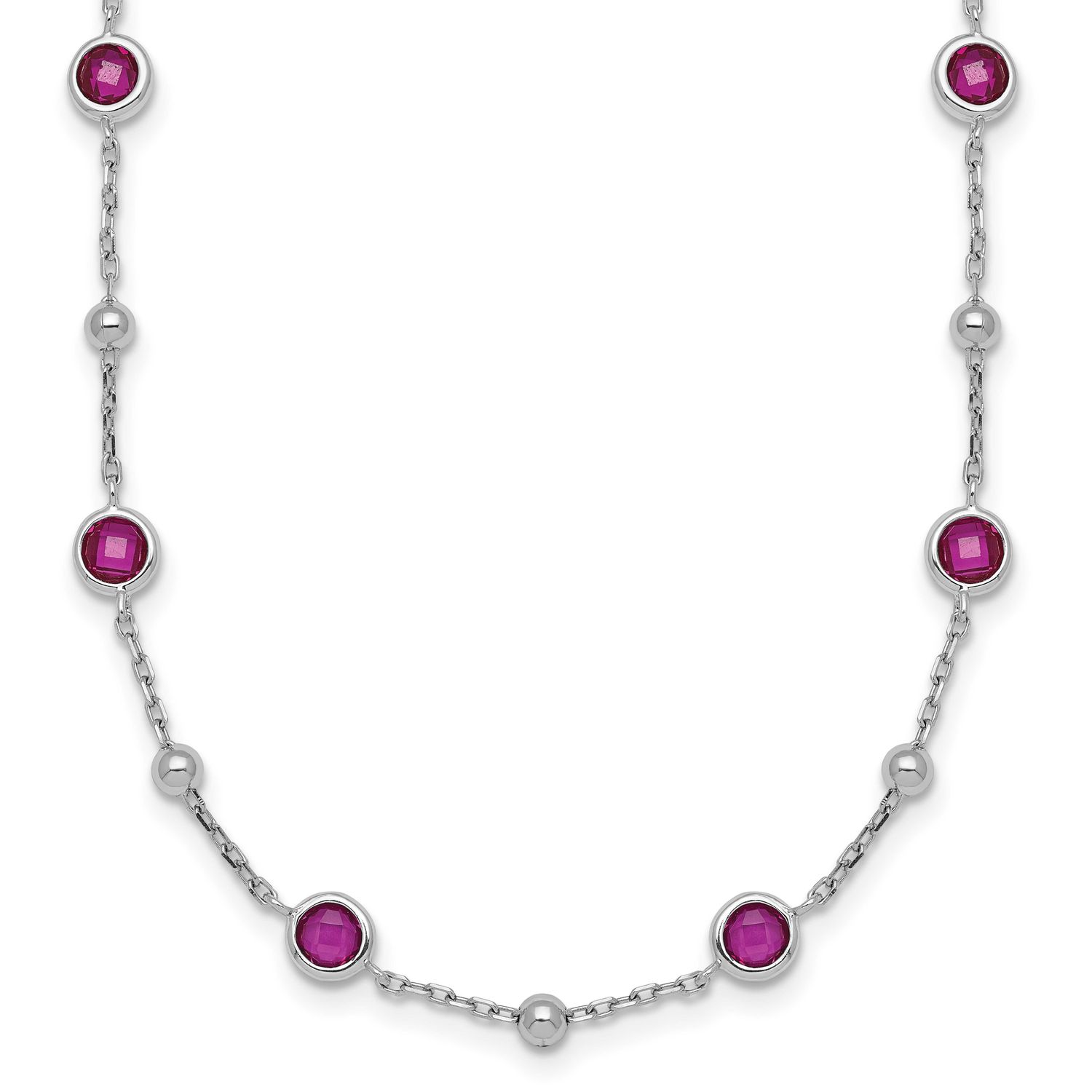 Beaded Red CZ 16 Inch with 2 Inch Extension Necklace Sterling Silver Rhodium-Plated, MPN: QG7010-16…