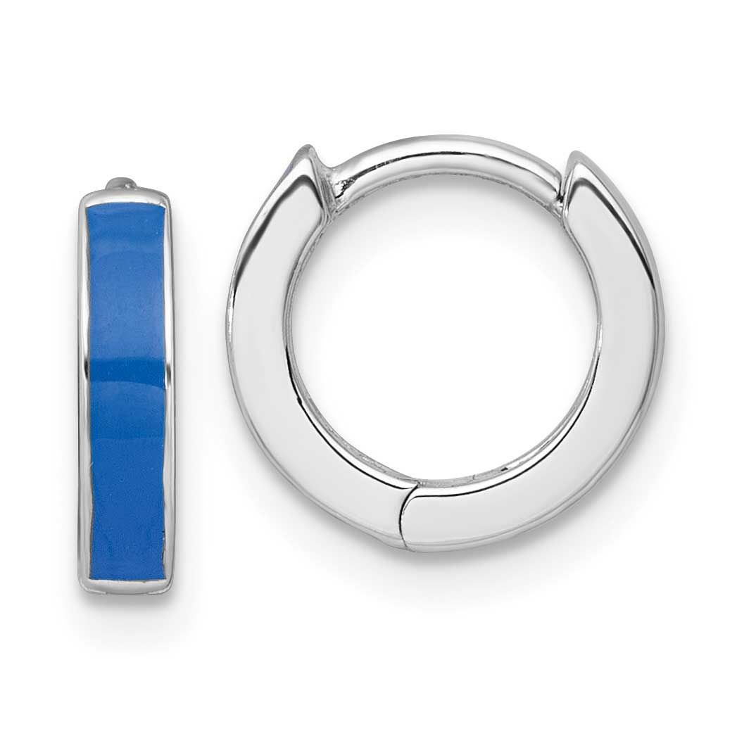 Blue Enameled Hinged Round Hoop Earrings Sterling Silver Rhodium-Plated, MPN: QE17951, UPC: