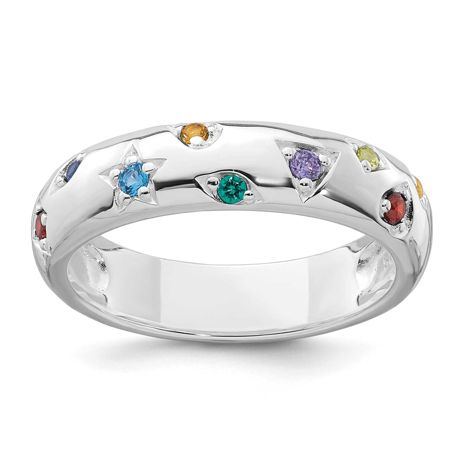 5.0mm Multicolor CZ Shapes Ring Sterling Silver Rhodium-Plated Polished, MPN: QR7756, UPC: