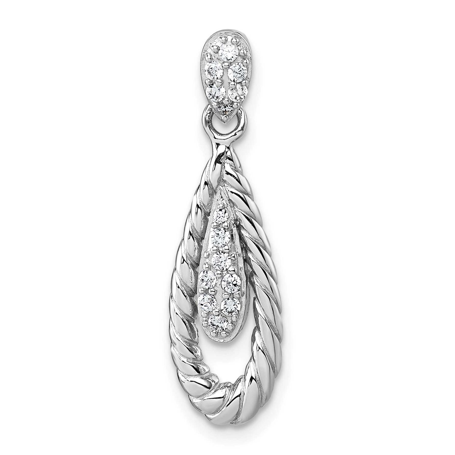 Polished CZ Twisted Teardrop Pendant Sterling Silver Rhodium-Plated, MPN: QG7157P, UPC: