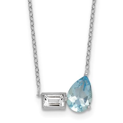 Bt and White Topaz Pear Rectangle 16 Inch with 2 Inch Extension Necklace Sterling Silver Rhodium-Pl…