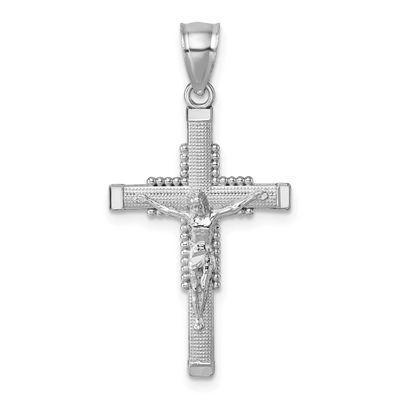 Polished and Diamond-Cut Textured Crucifix Pendant 14k White Gold, MPN: K10093W, UPC: