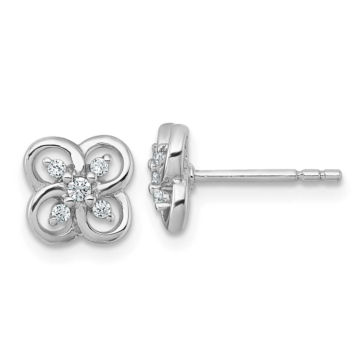 CZ Fancy Floral Post Earrings Sterling Silver Rhodium-Plated Polished, MPN: QG7222E, UPC: