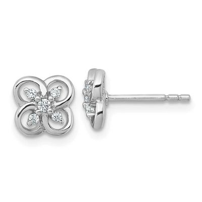 CZ Fancy Floral Post Earrings Sterling Silver Rhodium-Plated Polished, MPN: QG7222E, UPC: