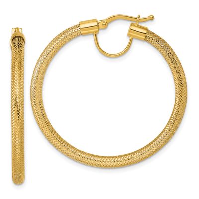 Flexible Mesh Hinged Hoop Earrings 14k Gold Polished, MPN: SF3202E, UPC: