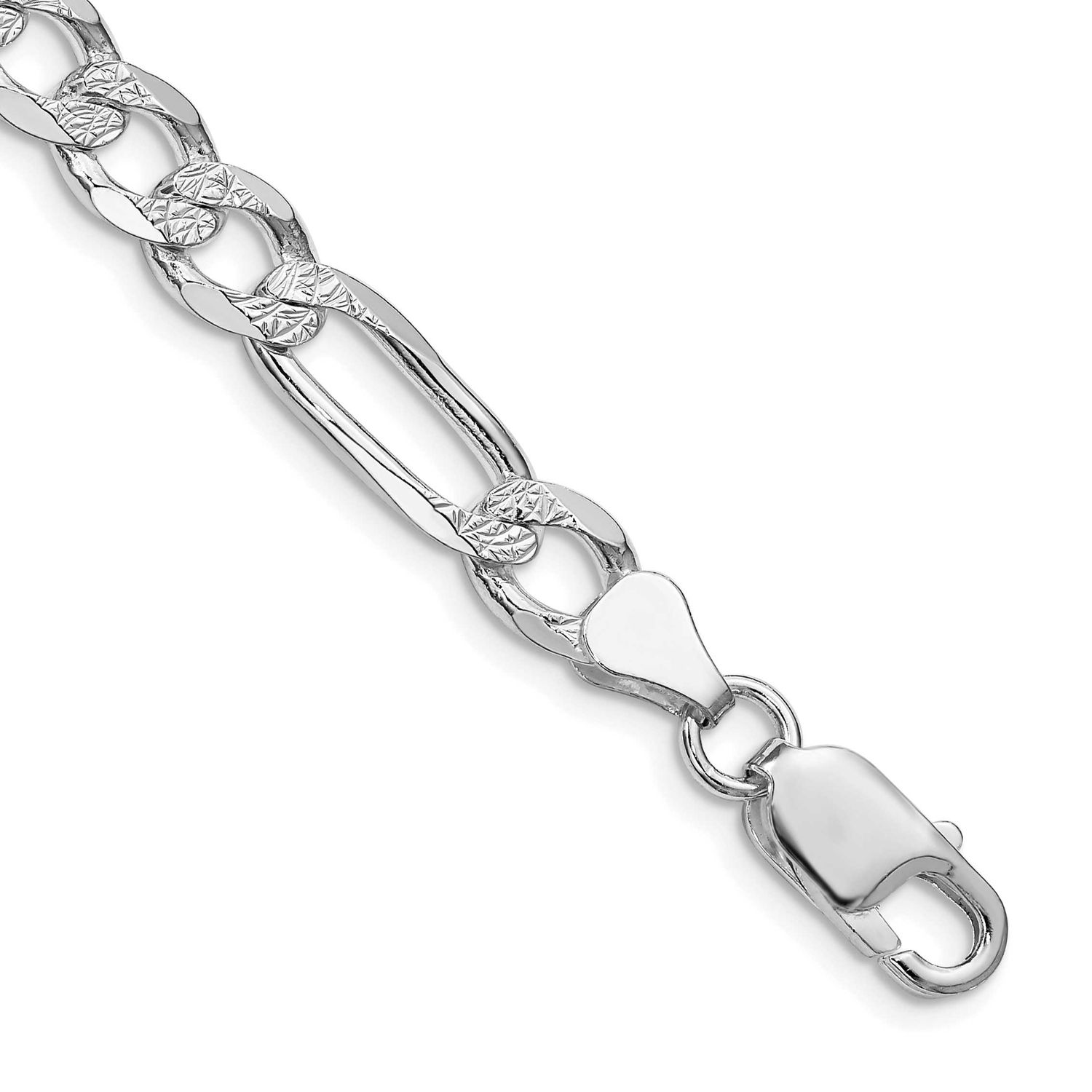 6.75mm Pavc Flat Figaro Chain 7 Inch Sterling Silver Rhodium-Plated, MPN: QFF180R-7, UPC: