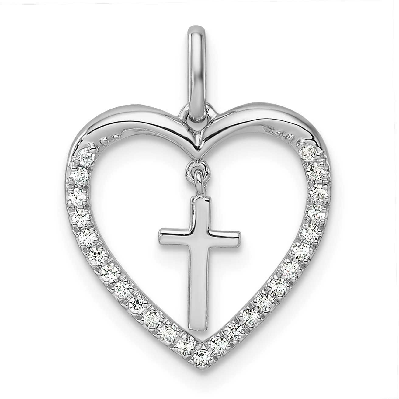 Polished Diamond Heart Dangle Cross Pendant 14k White Gold, MPN: PM10217-015-WAA, UPC: