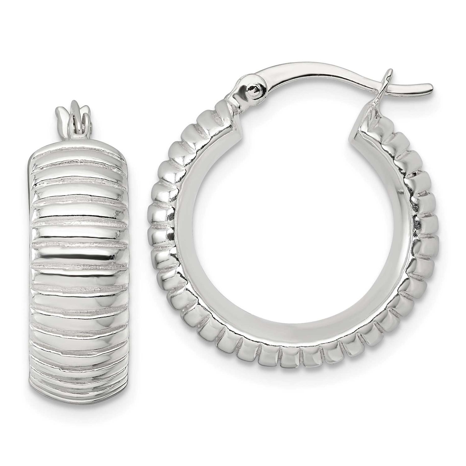 Grooved 21x7mm Round Hollow Hoop Earrings Sterling Silver Polished, MPN: QE17877, UPC: