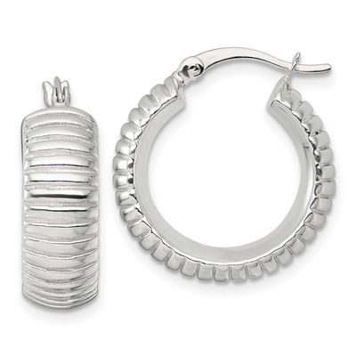 Grooved 21x7mm Round Hollow Hoop Earrings Sterling Silver Polished, MPN: QE17877, UPC: