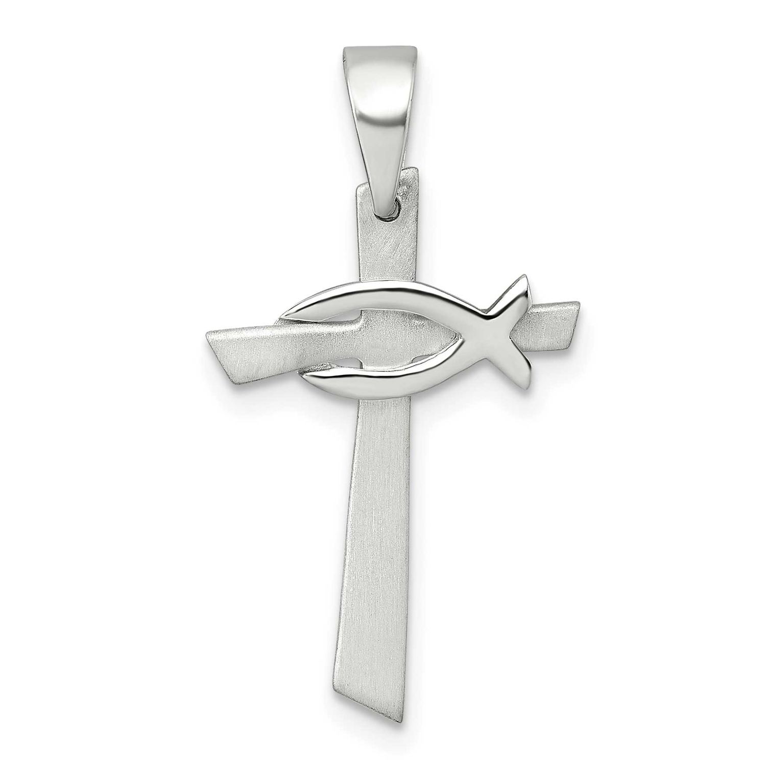 Brushed Cross with Ichthus Pendant Sterling Silver Polished, MPN: QC11625, UPC: